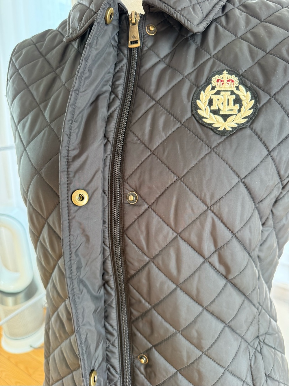 Ralph Lauren Black Quilted Puffer Jacket with Crest Patch